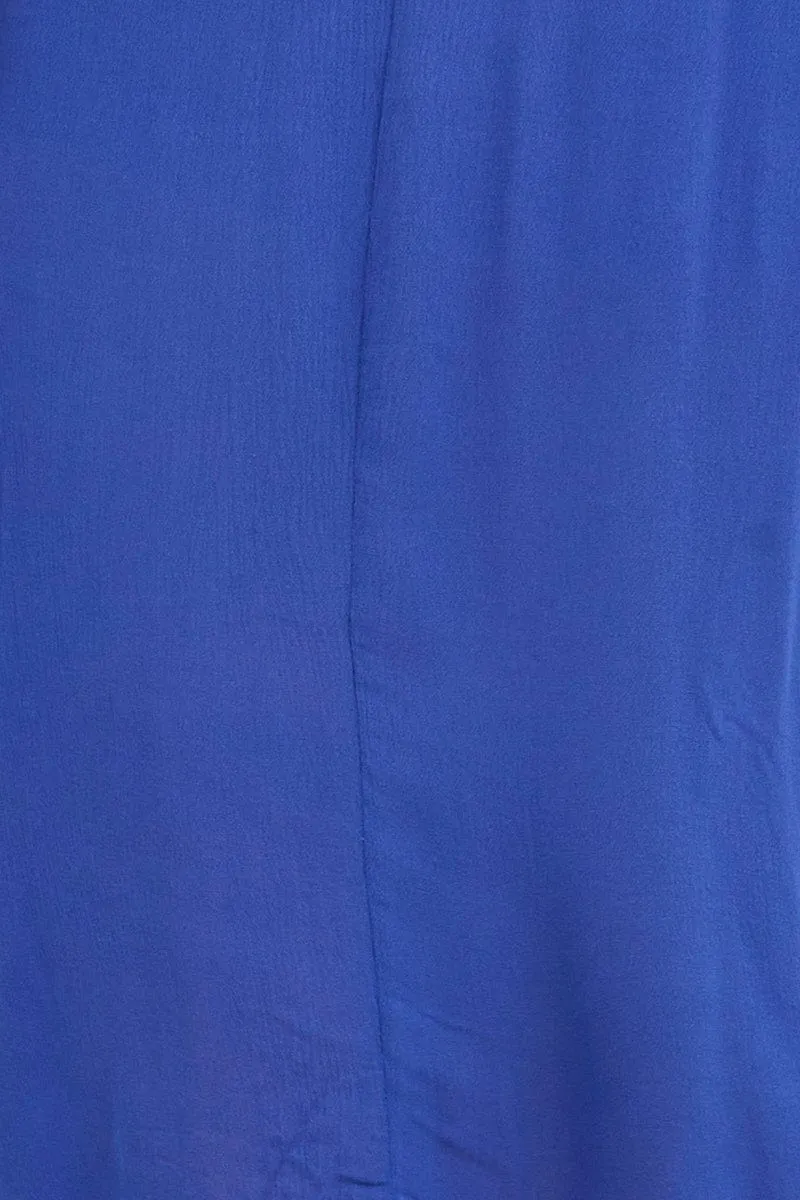 Azure Midi Dress Puff Sleeve With Split Crinkle Rayon
