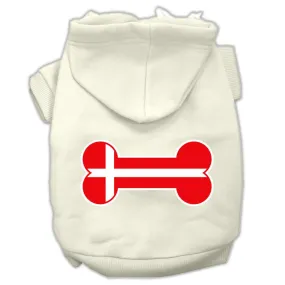 Bone Shaped Denmark Flag Screen Print Pet Hoodies Cream Size M (12)